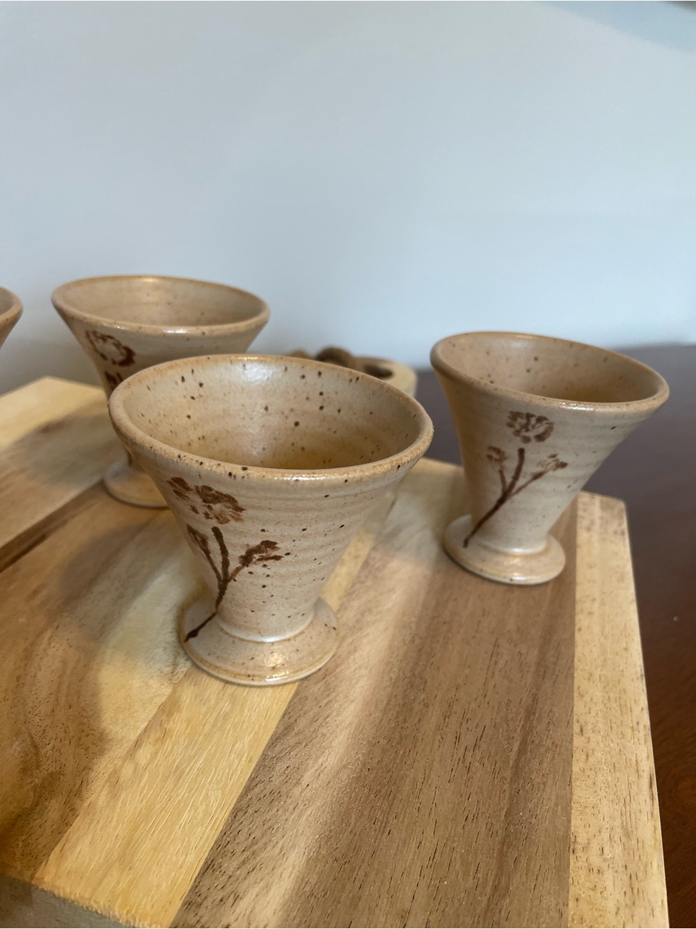 Studio Pottery Sake Cups with Floral Motif - Set of 4 - Picture 11 of 12